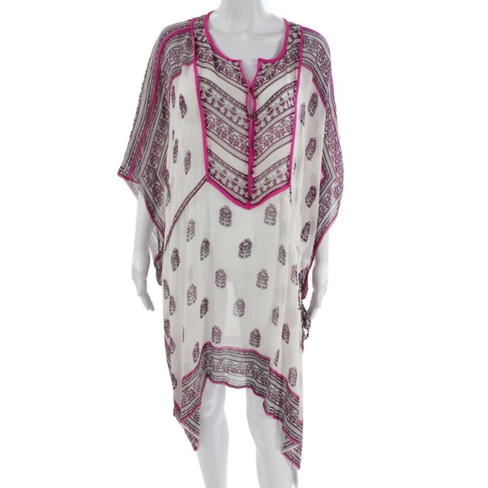 Calypso Saint Barth Womens Kaftan Floral Silk White Round Neck Size 0